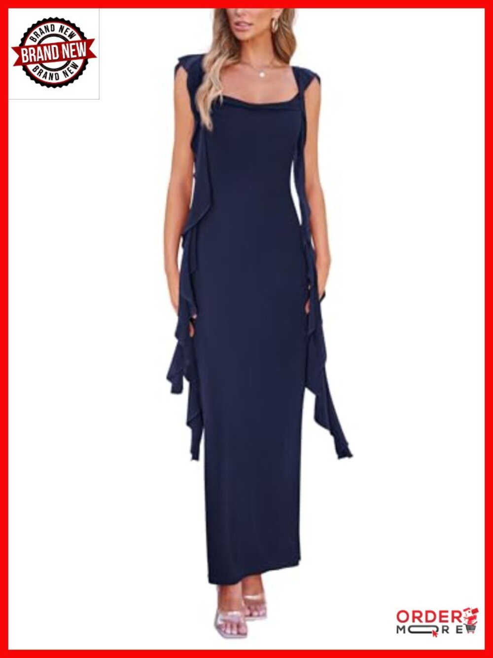 Sleeveless Ruffle Formal Cocktail Party Maxi Bodycon Dress